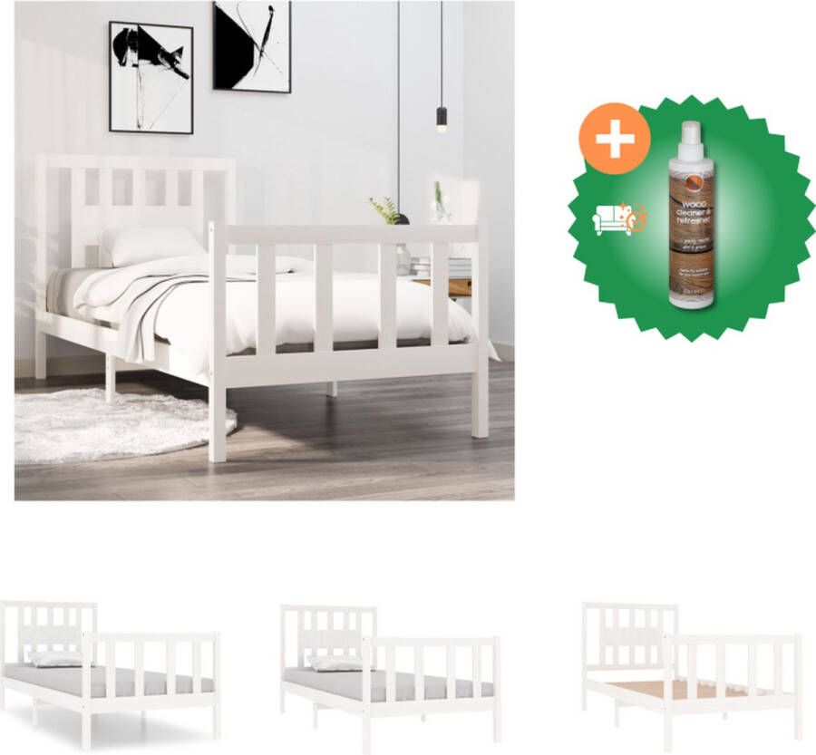 VidaXL Houten Bedframe Eenpersoonsbed 195.5 x 93.5 x 69.5 cm Hoogwaardig massief grenenhout Stabiel en comfortabel Wit Montage vereist Geschikt voor matras van 90 x 190 cm (niet inbegrepen) Bed Inclusief Houtreiniger en verfrisser - Foto 2