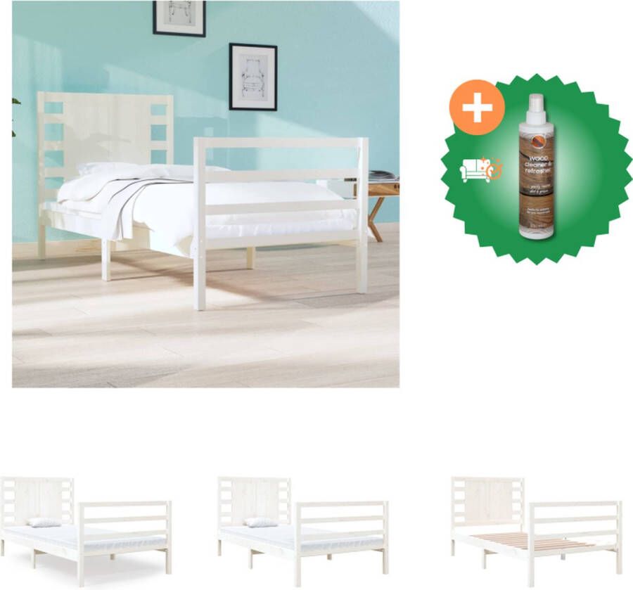 VidaXL Houten Bedframe Massief Grenenhout 195.5 x 96 x 70 cm Comfortabel Hoofdeinde Wit Bed Inclusief Houtreiniger en verfrisser