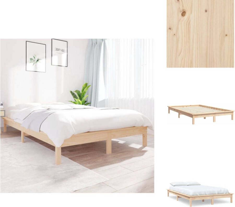 VidaXL Bedframe Bedframes Bed Bedbodem Bedframe zonder matras massief grenenhout 140x190 cm - Foto 2