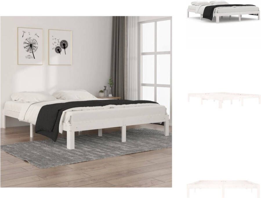 VidaXL Houten Bedframe Massief Grenenhout 203.5 x 163.5 x 30 cm Wit Bed