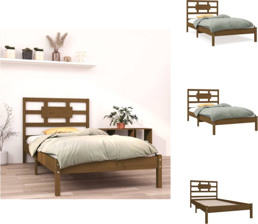 VidaXL Bedframe Grenenhout Honingbruin 205.5 x 105.5 x 31 cm Multiplex Lattenbodem Geschikt voor matras 100 x 200 cm Montage vereist Inclusief hoofdeinde Bed - Foto 7