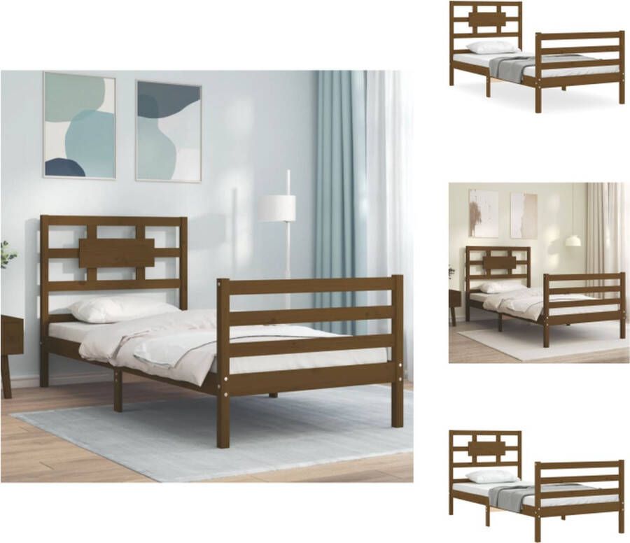 VidaXL Bedframe Grenenhout Honingbruin 205.5 x 105.5 x 31 cm Multiplex Lattenbodem Geschikt voor matras 100 x 200 cm Montage vereist Inclusief hoofdeinde Bed - Foto 9