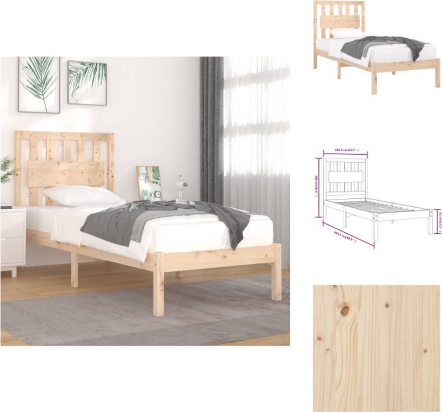 VidaXL Houten Bedframe Massief Grenenhout 205.5 x 105.5 x 31 cm Inclusief hoofdeind Geschikt voor 100 x 200 cm matras Bed