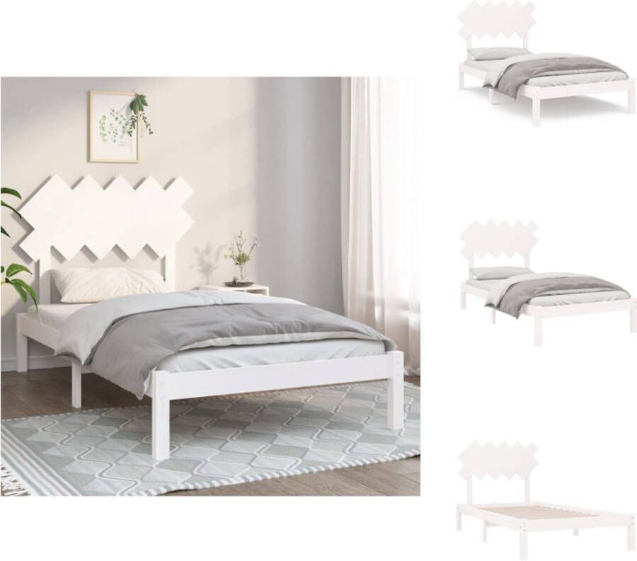 VidaXL Bedframe Bedframes Bed Bedbodem Bedframe massief hout wit 100x200 cm - Foto 2
