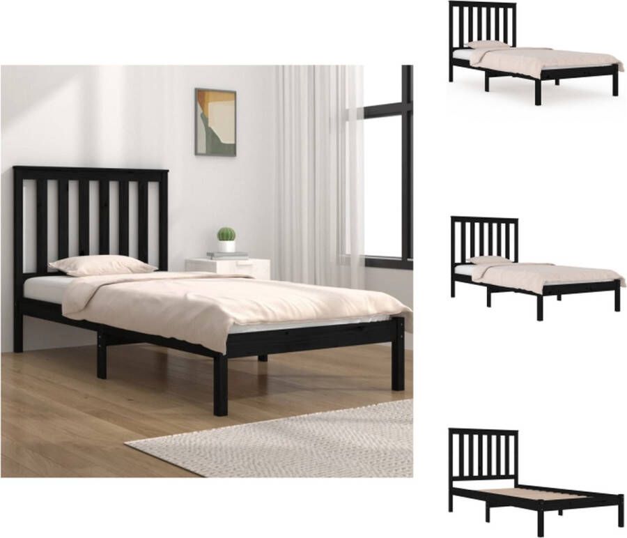 VidaXL Bedframe Bedframes Eenpersoonsbed Bed Bedframe massief hout zwart 100x200 cm - Foto 3