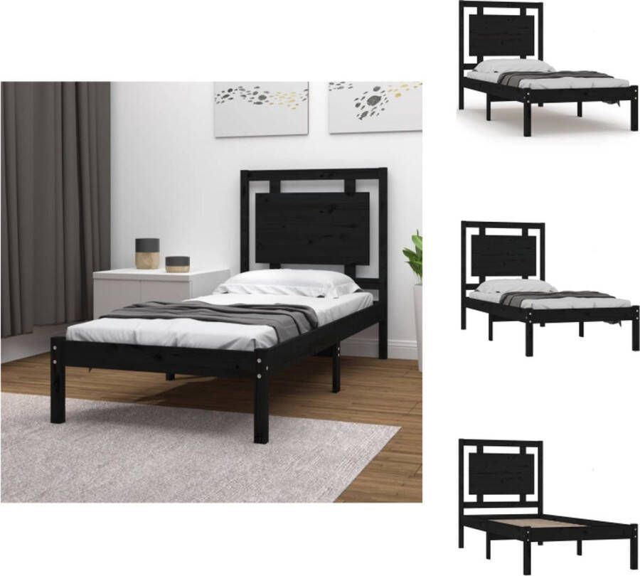 VidaXL Bedframe Bedframes Eenpersoonsbed Bed Bedframe massief hout zwart 100x200 cm - Foto 2
