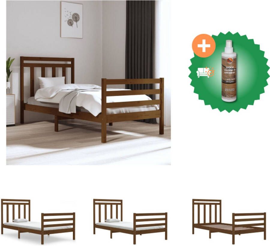 VidaXL Houten Bedframe Massief Grenenhout 205.5 x 105.5 x 69.5 cm Honingbruin Bed Inclusief Houtreiniger en verfrisser