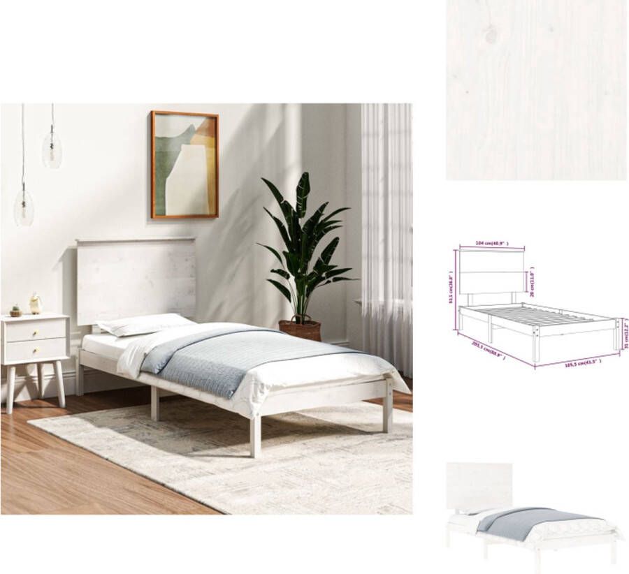 VidaXL Bedframe Grenenhout Wit 205.5 x 105.5 x 31 cm Geschikt voor matras van 100 x 200 cm Met klassiek hoofdeinde Montage vereist 1 x bedframe 1 x hoofdeind Bed - Foto 6