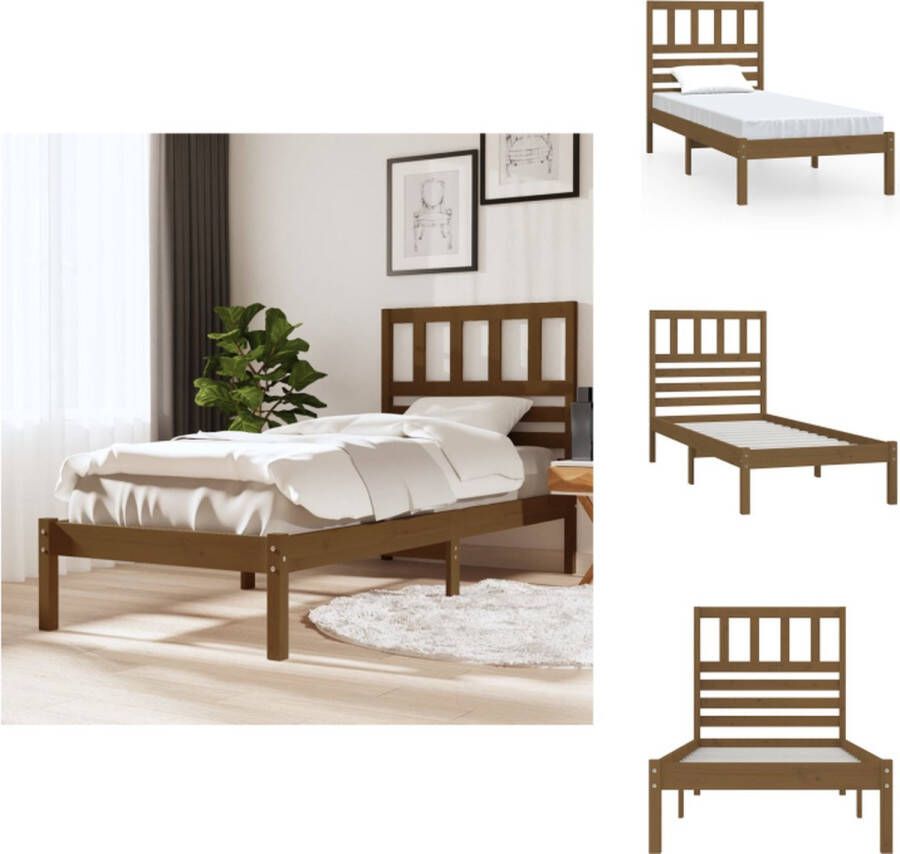 VidaXL Bedframe Bedframes Eenpersoonsbed Bed Bedframe massief grenenhout honingbruin 100x200 cm - Foto 2
