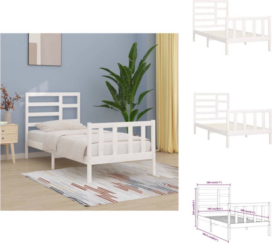 VidaXL Bedframe Grenenhout Wit 205.5 x 105.5 x 31 cm Geschikt voor matras van 100 x 200 cm Met klassiek hoofdeinde Montage vereist 1 x bedframe 1 x hoofdeind Bed - Foto 10