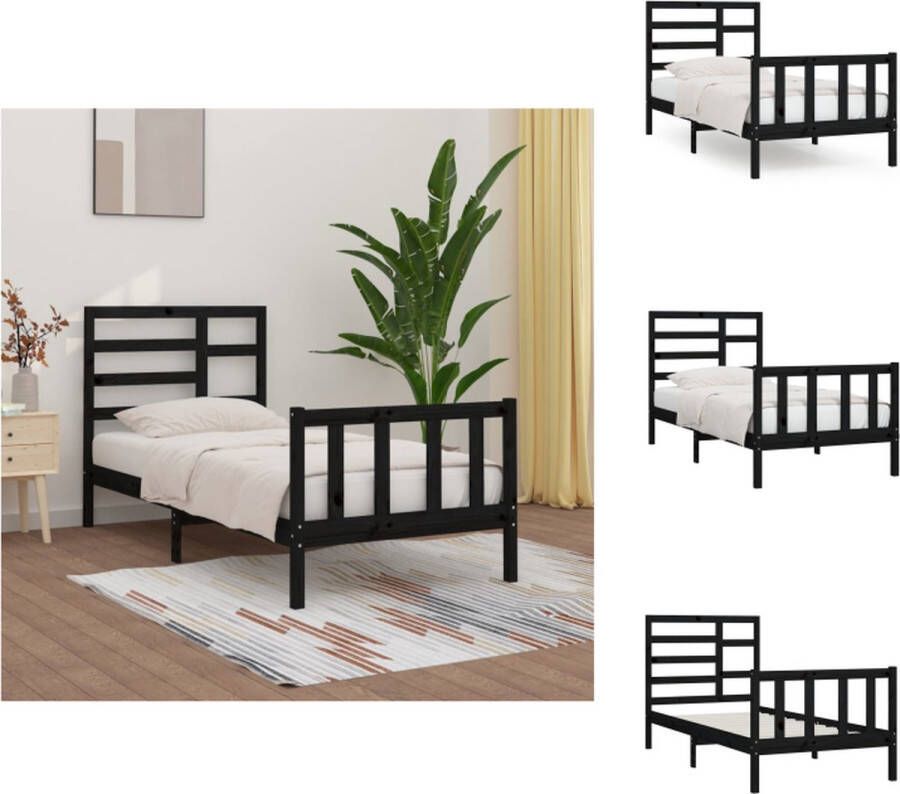 VidaXL Bedframe Bedframes Bed Bedbodem Bedframe massief grenenhout zwart 100x200 cm - Foto 5