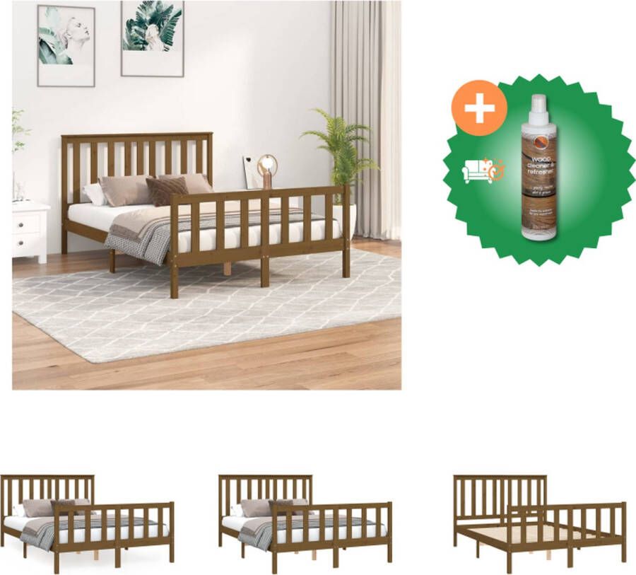 VidaXL Houten Bedframe Klassiek Bedframe 205.5 x 125.5 x 69.5 cm (L x B x H) Honingbruin Bed Inclusief Houtreiniger en verfrisser