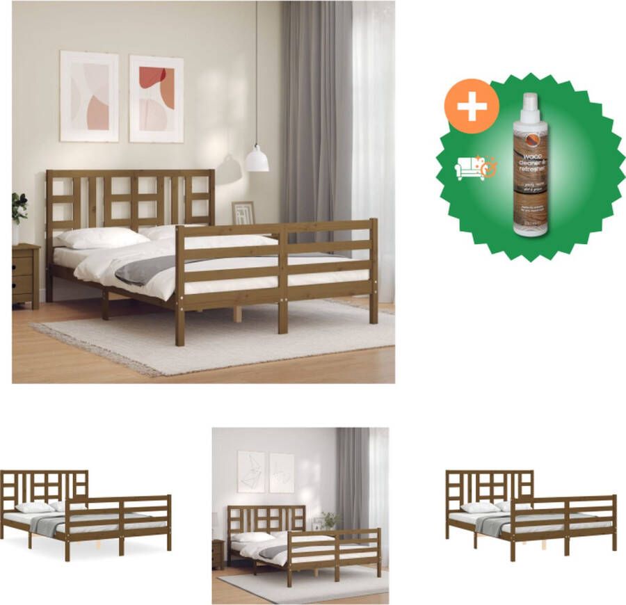 VidaXL Houten Bedframe Massief Grenenhout 205.5 x 145.5 x 100 cm Honingbruin Bed Inclusief Houtreiniger en verfrisser