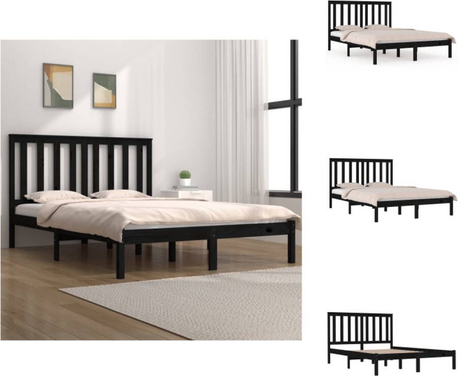VidaXL Bedframe Bedframes Tweepersoonsbed Bed Bedframe massief grenenhout zwart 140x200 cm - Foto 9