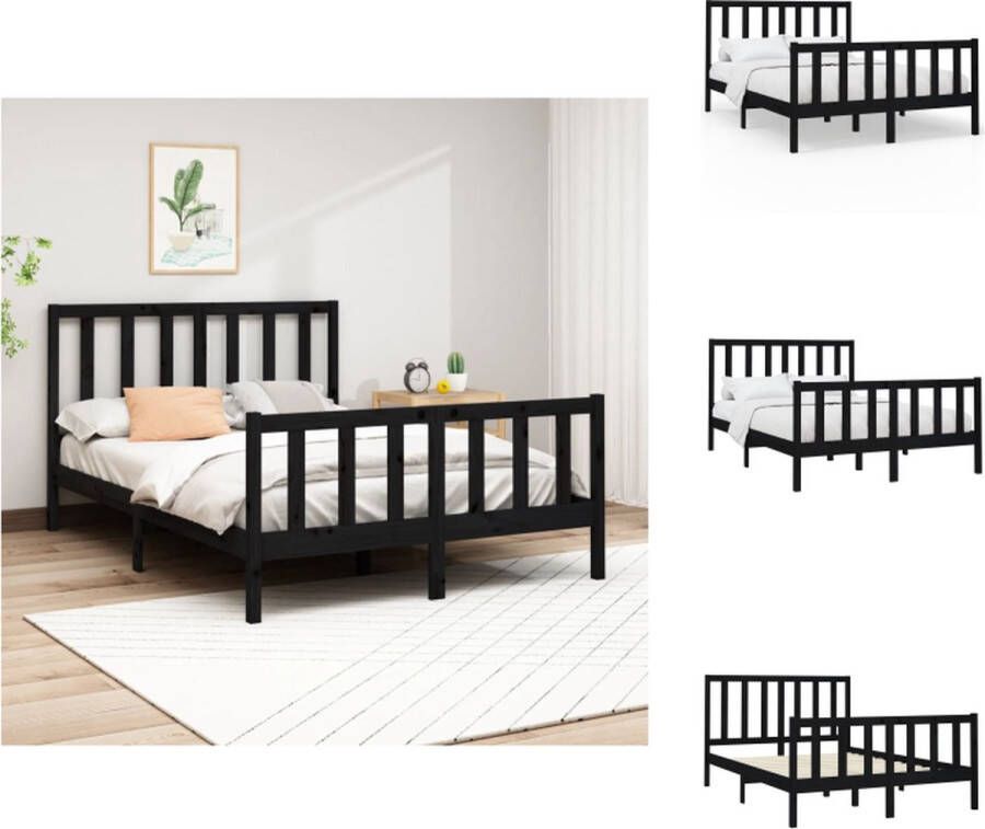 VidaXL Bedframe Bedframes Bed Bedbodem Bedframe massief grenenhout zwart 140x200 cm - Foto 2
