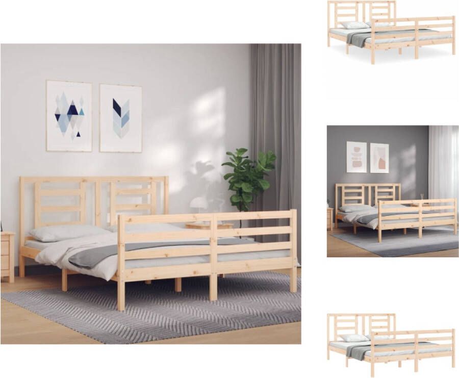 VidaXL Bedframe Bedframes Bed Tweepersoonsbed Bedframe met hoofdbord massief hout 5 FT King Size - Foto 2