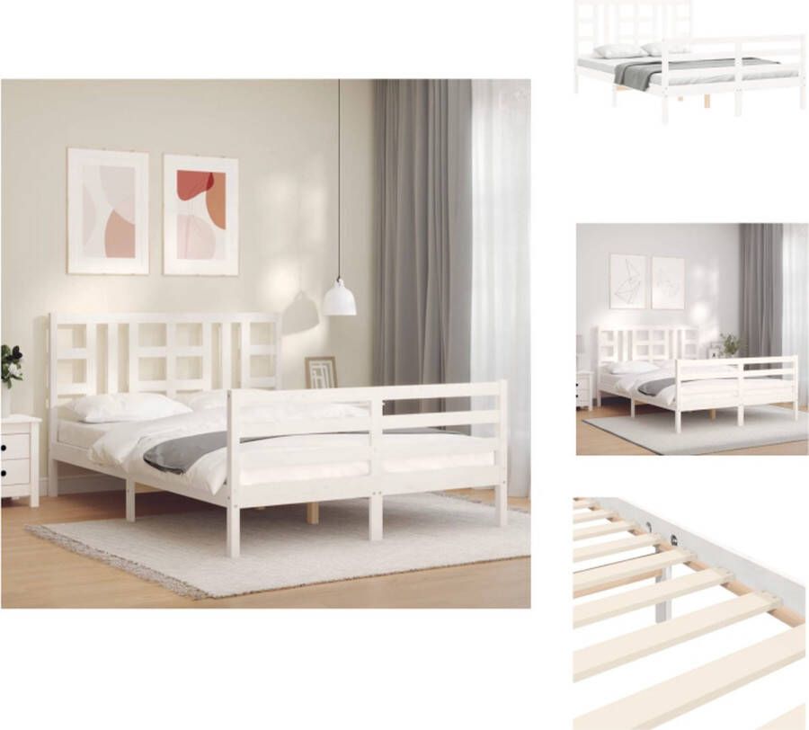 VidaXL Bedframe Bedframes Bed Tweepersoonsbed Bedframe met hoofdbord massief hout wit 5 FT King Size - Foto 2