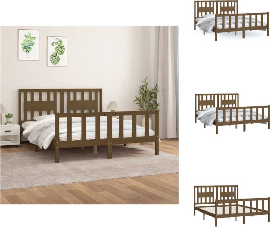 VidaXL Bedframe Bedframes Bed Bedombouw Bedframe en hoofdbord hout honingbruin 150x200 cm 5FT King Size - Foto 2