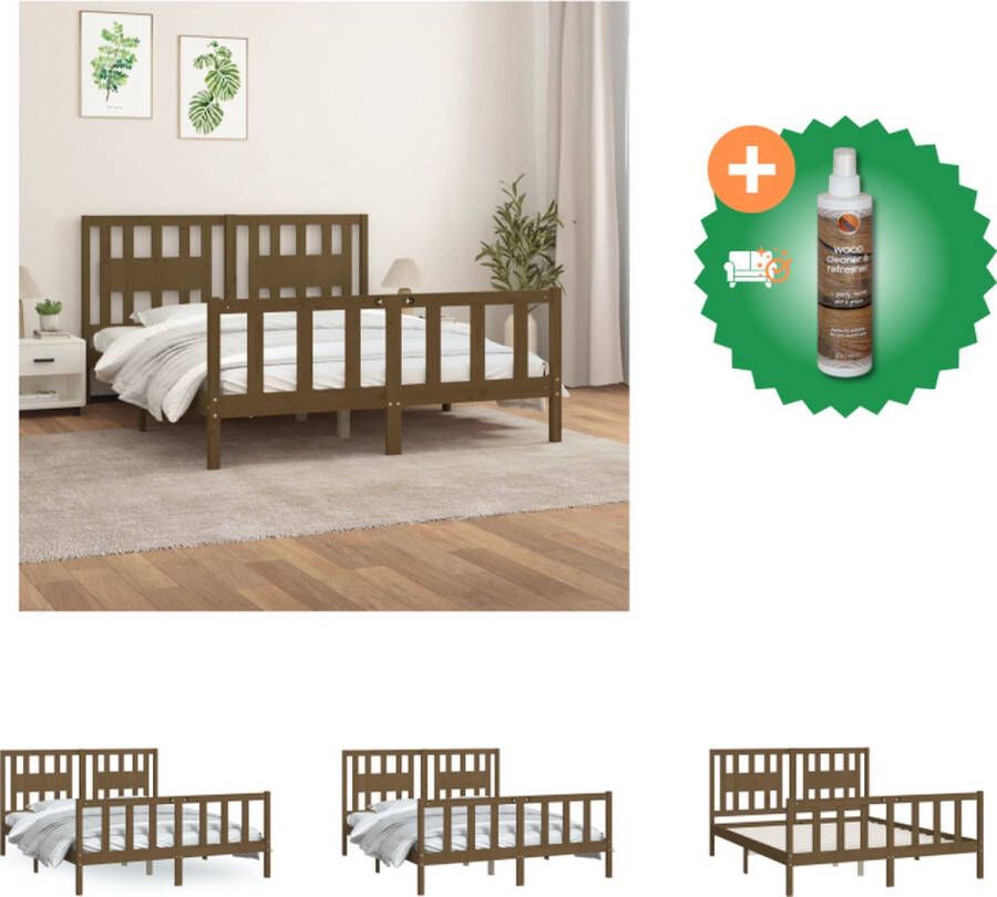 VidaXL Houten Bedframe Massief Grenenhout 205.5 x 155.5 x 69.5 cm Honingbruin Bed Inclusief Houtreiniger en verfrisser