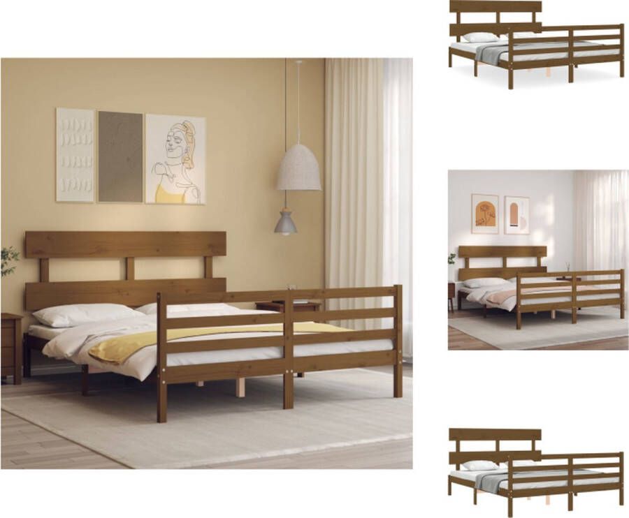 VidaXL Houten Bedframe Massief Grenenhout 205.5 x 155.5 x 81 cm Honingbruin 150 x 200 cm Montage vereist Bed