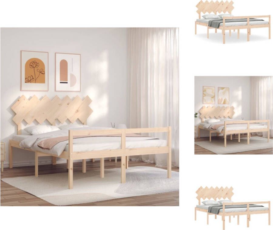 VidaXL Massief Grenenhouten Bedframe 205.5 x 155.5 x 81 cm Multiplex Lattenbodem Functioneel Hoofd- en Voeteneinde Bed - Foto 3