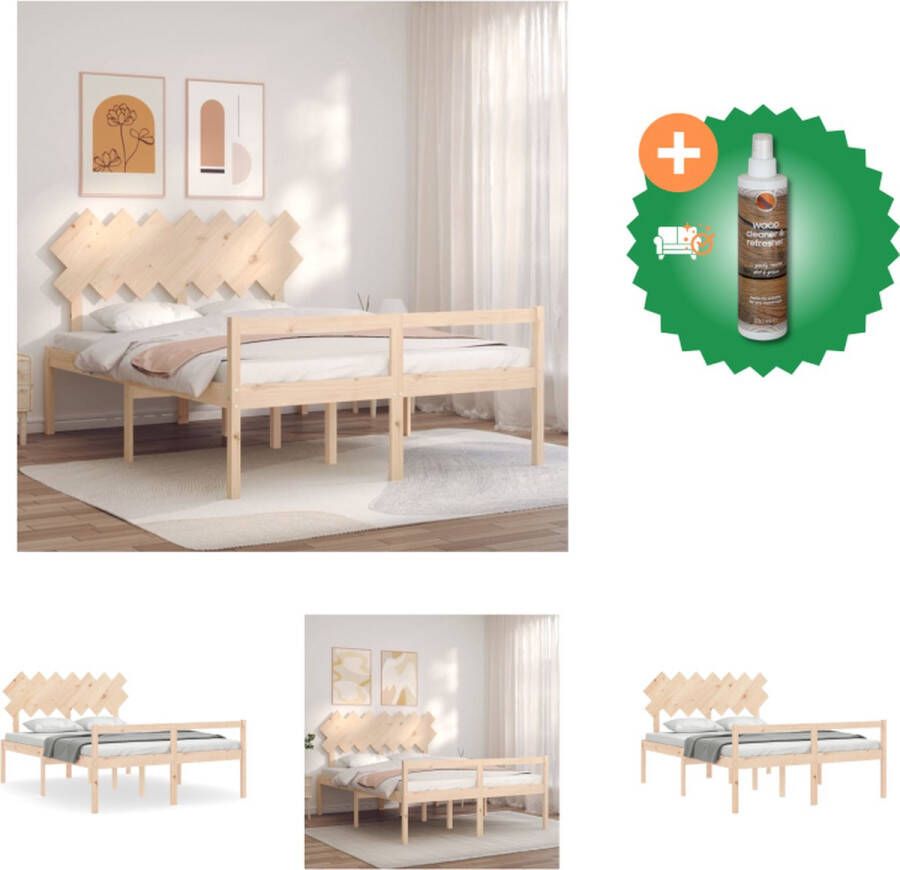 VidaXL Houten Bedframe Massief grenenhout 205.5 x 155.5 x 81 cm Multiplex lattenbodem Bed Inclusief Houtreiniger en verfrisser