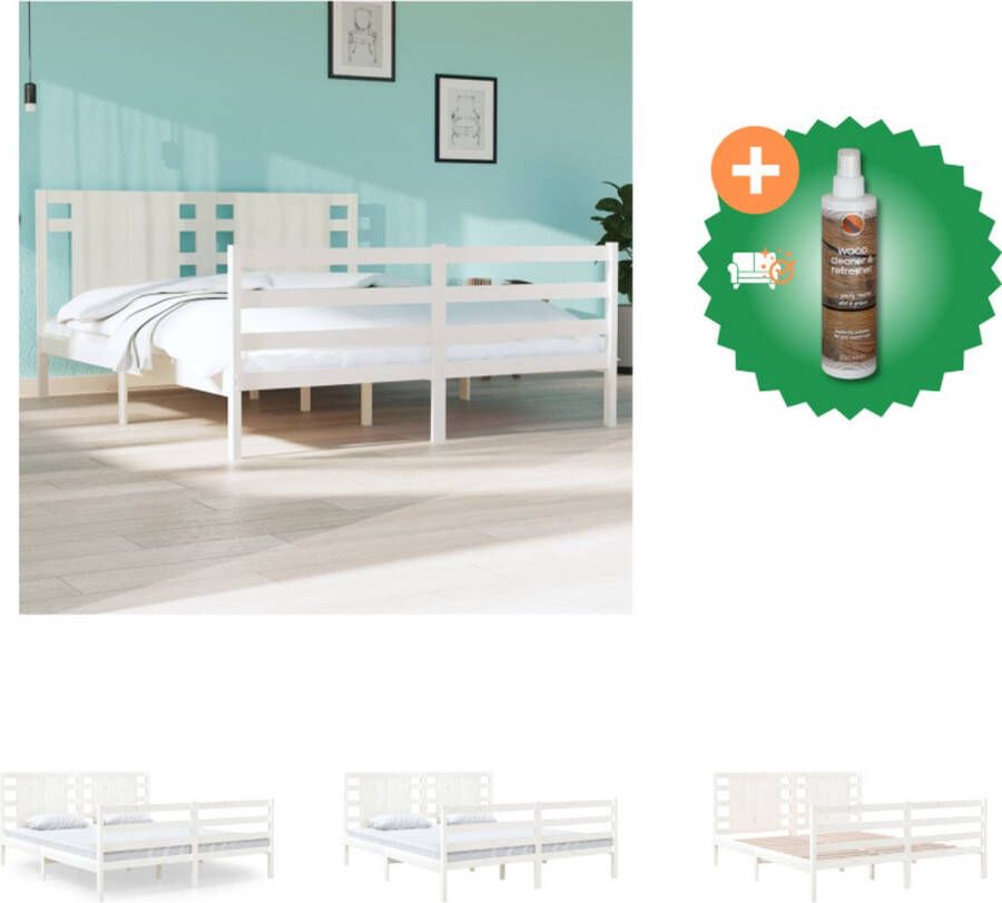 VidaXL Houten Bedframe Massief Grenenhout 205.5 x 156 x 70 cm Wit Bed Inclusief Houtreiniger en verfrisser