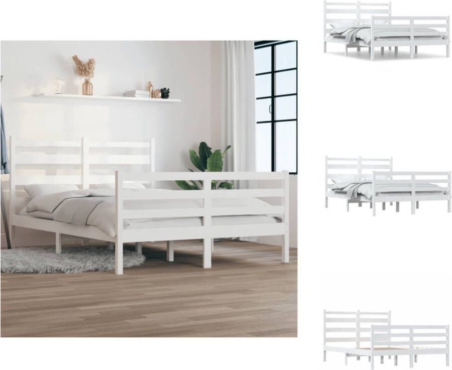 VidaXL Bedframe Bedframes Tweepersoonsbed Bed Bedframe massief grenenhout wit 160x200 cm - Foto 4