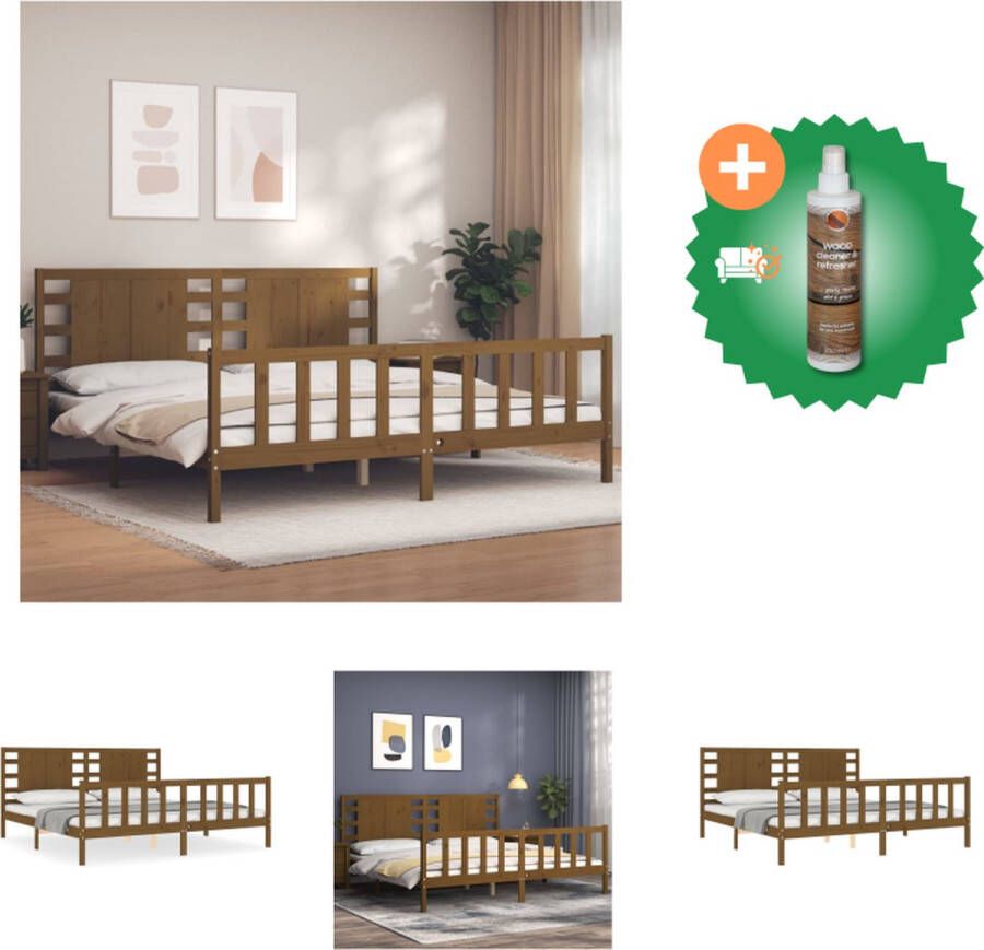 VidaXL Bed Grenenhout Honingbruin 205.5 x 185.5 x 100 cm 180 x 200 cm (6FT Super King) Multiplex lattenbodem Bed Inclusief Houtreiniger en verfrisser