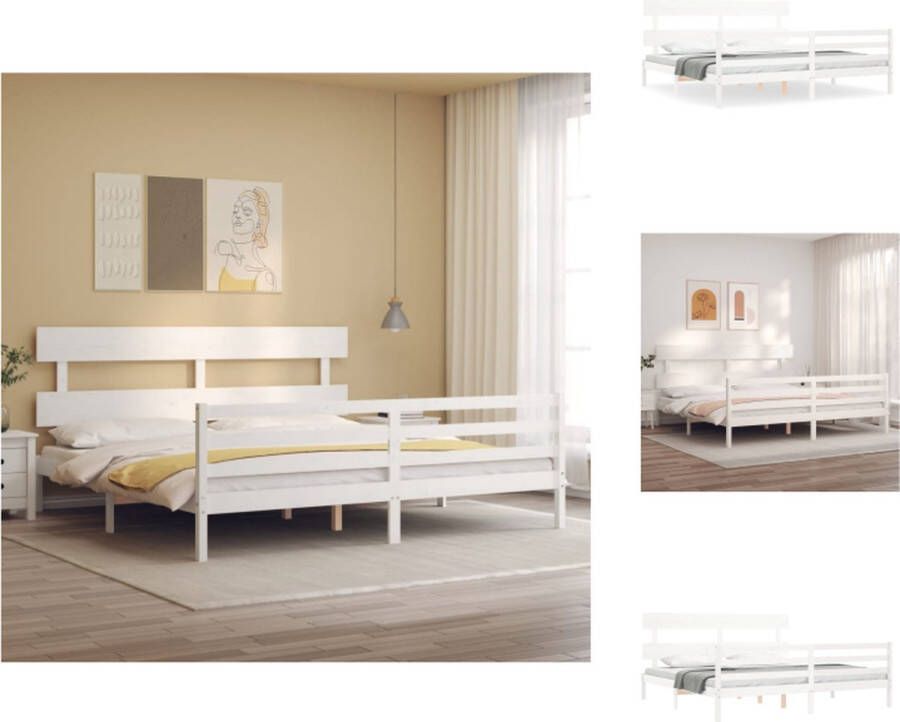 VidaXL Bedframe Grenenhout Wit 205.5 x 185.5 x 81 cm Multiplex Lattenbodem Functioneel hoofd- en voeteneinde Bed - Foto 3