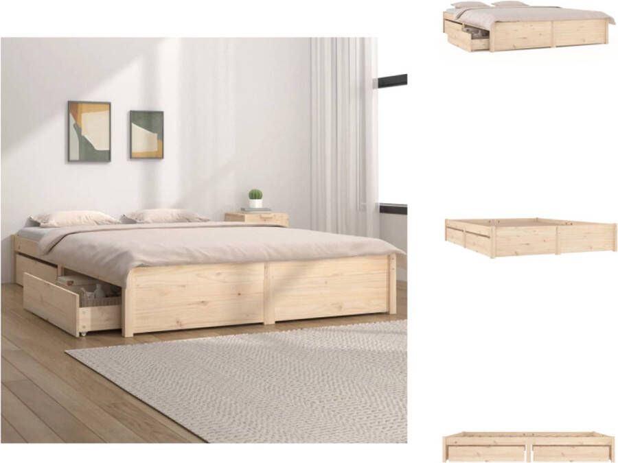 VidaXL Houten Bedframe Massief grenenhout 205.5 x 205.5 cm Met opbergfunctie Bed