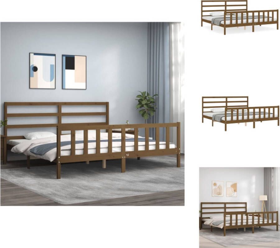 VidaXL Grenenhouten Bedframe Massief grenenhout Multiplex lattenbodem Functioneel hoofd- en voeteneinde Honingbruin 205.5 x 205.5 x 100 cm 200 x 200 cm (B x L) Montage vereist Bed - Foto 8