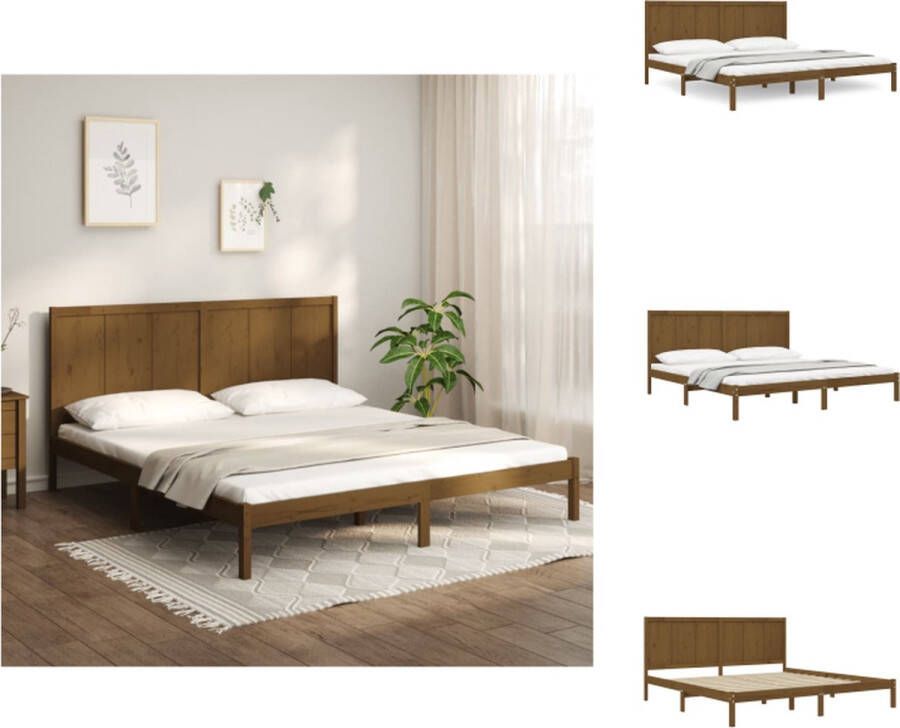 VidaXL Houten Bedframe Honingbruin Massief grenenhout 205.5 x 205.5 x 31 cm Geschikt voor 200 x 200 cm matras Bed - Foto 5