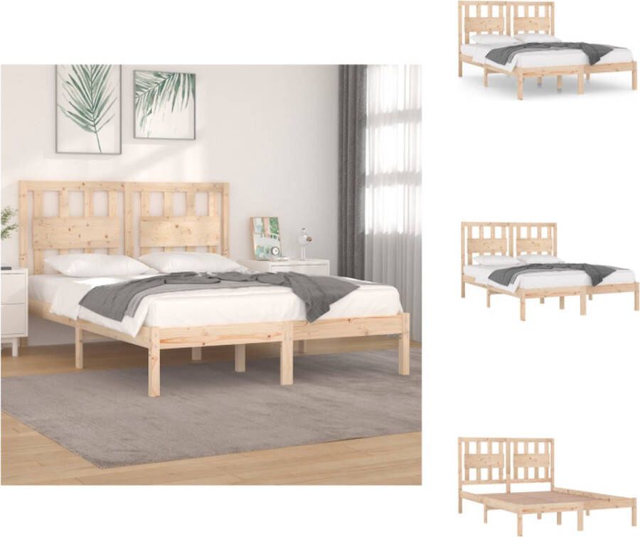 VidaXL Houten Bedframe Massief Grenenhout 205.5 x 205.5 x 31 cm Hoofdeind Geschikt voor 200 x 200 cm Matras Bed