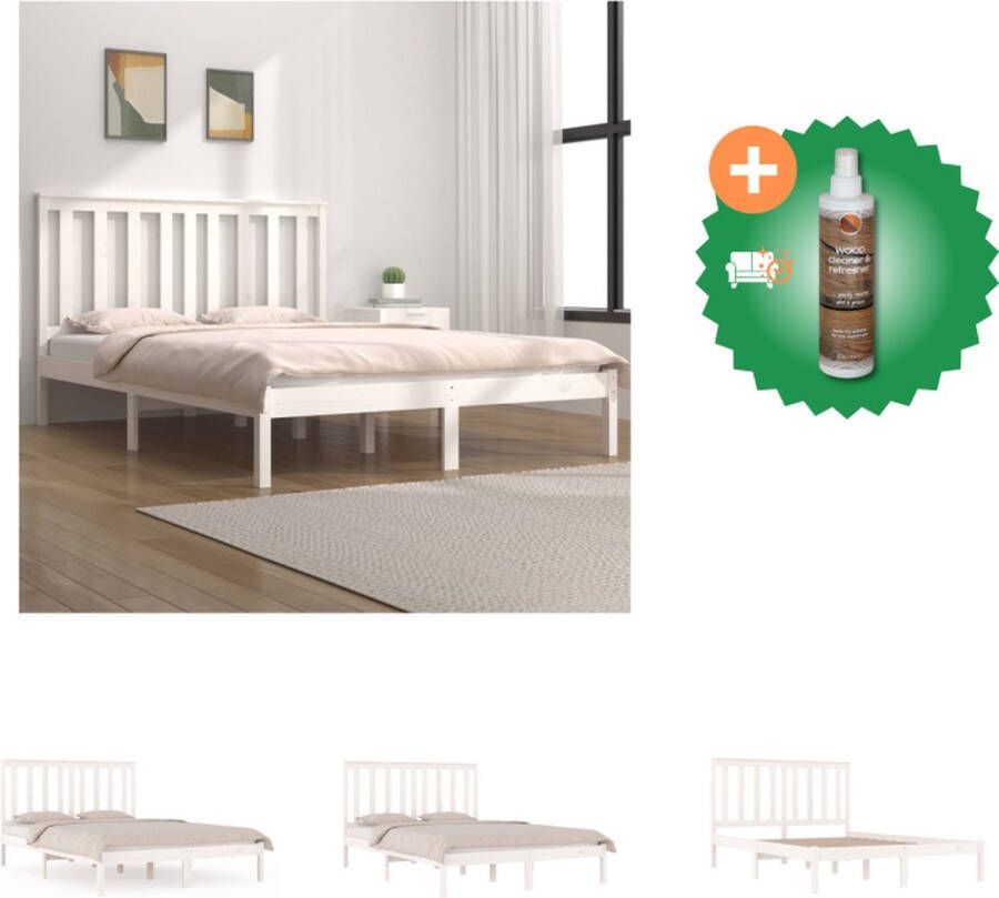 VidaXL Houten Bedframe Massief grenenhout 205.5 x 205.5 x 31 cm Wit Bed Inclusief Houtreiniger en verfrisser