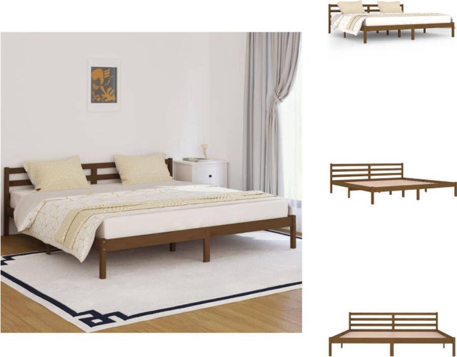 VidaXL Bedframe Bedframes Bed Bedbodem Bedframe massief grenenhout honingbruin 200x200 cm - Foto 2