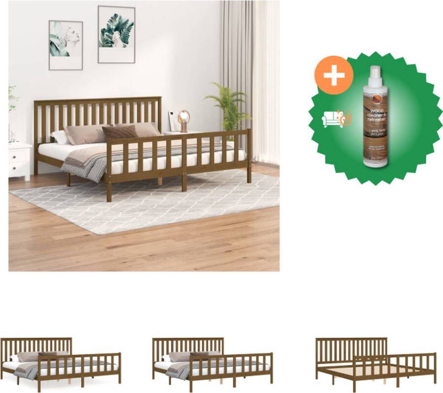 VidaXL Houten Bedframe Honingbruin 205.5 x 205.5 x 69.5 cm Massief Grenenhout Bed Inclusief Houtreiniger en verfrisser