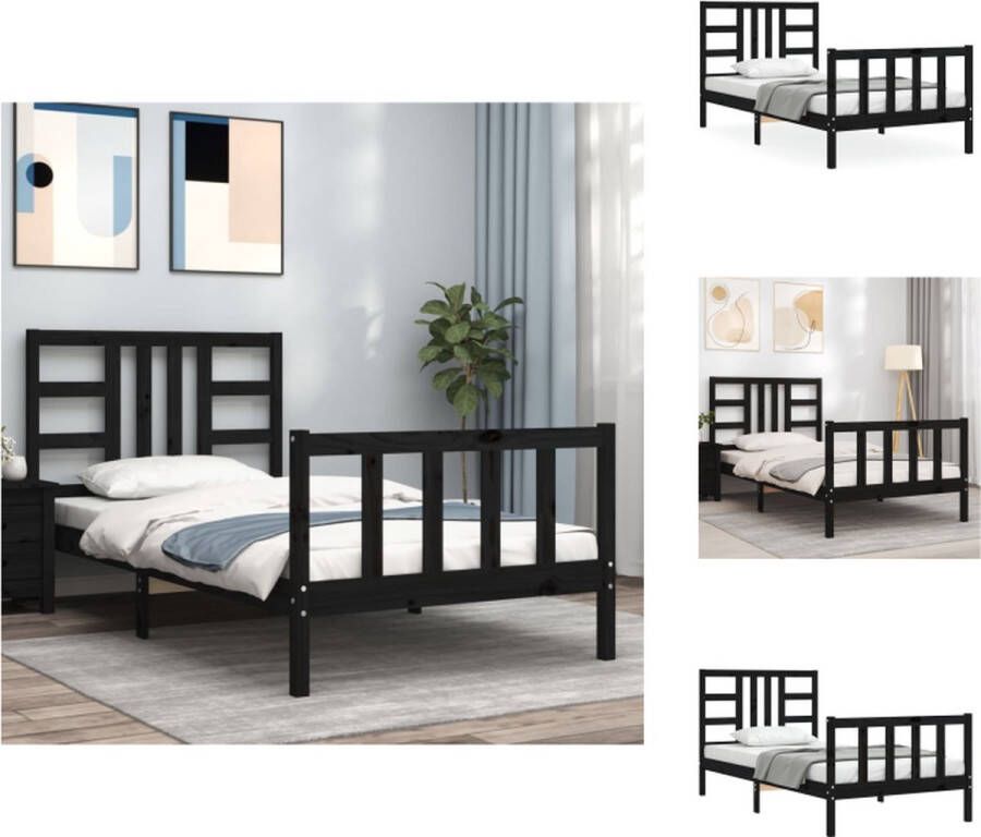 VidaXL Bed Grenenhout Zwarte Kleur 205.5 x 95.5 x 100 cm Multiplex Lattenbodem Functioneel Hoofd- en Voeteneinde Geschikt voor 90 x 200 cm Matras Montage vereist Bed - Foto 7