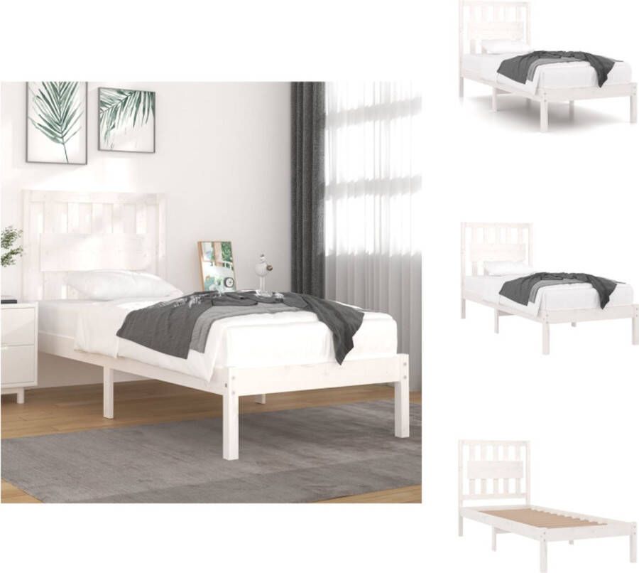 VidaXL Bedframe Bedframes Eenpersoonsbed Bed Bedframe zonder matras massief grenenhout wit 90x200 cm - Foto 4