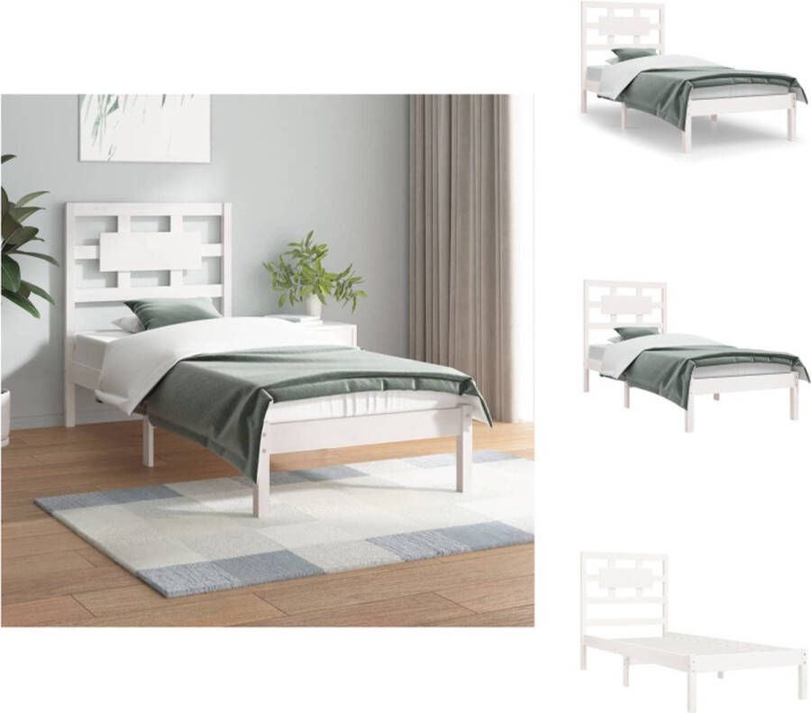 VidaXL Bedframe Bedframes Eenpersoonsbed Bed Bedframe zonder matras massief grenenhout wit 90x200 cm - Foto 5