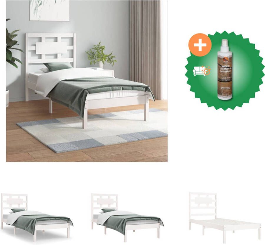 VidaXL Houten Bedframe Massief Grenenhout 205.5 x 95.5 x 31 cm Wit Bed Inclusief Houtreiniger en verfrisser