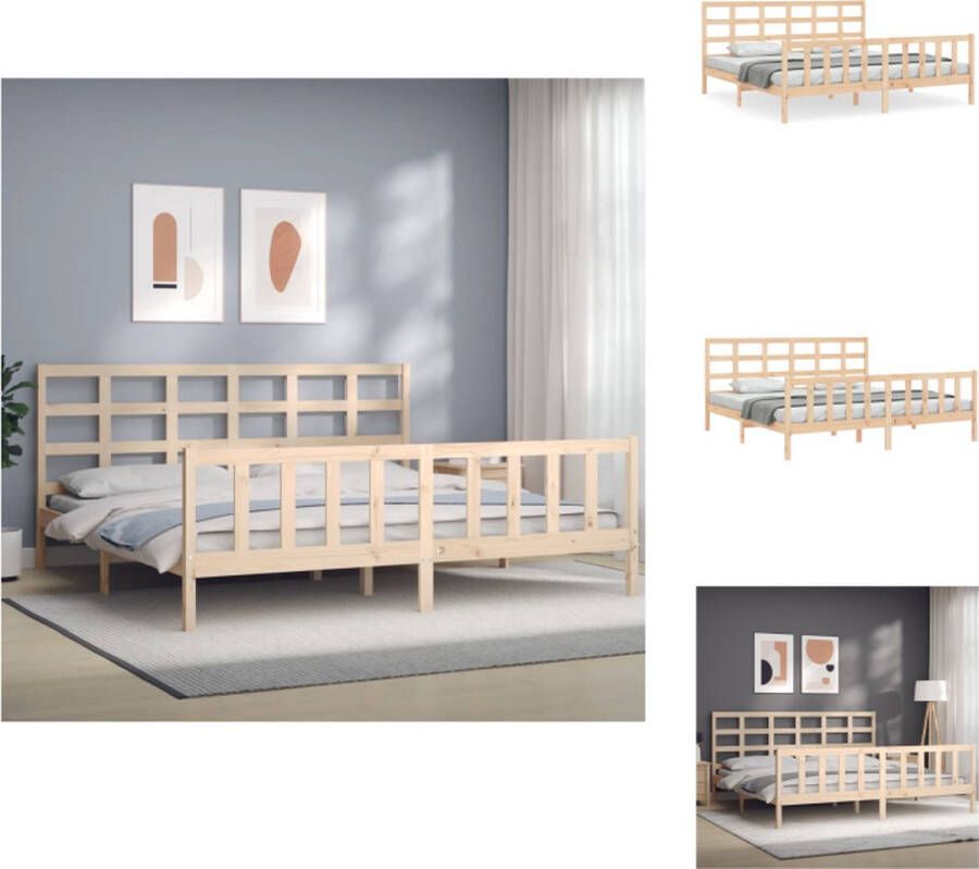 VidaXL Massief Grenenhouten Bedframe 205.5 x 185.5 x 100 cm Multiplex Lattenbodem Functioneel hoofd- en voeteneinde Montage vereist Bed - Foto 3