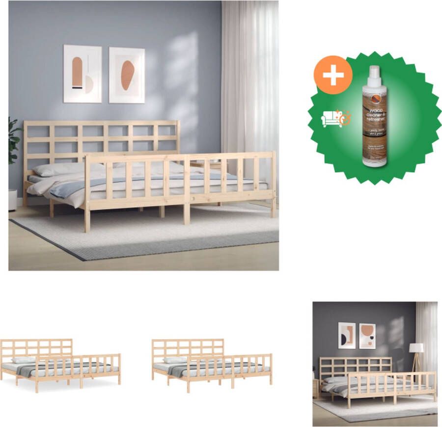 VidaXL Massief Grenenhouten Bedframe 205.5 x 185.5 x 100 cm Multiplex Lattenbodem Functioneel hoofd- en voeteneinde Montage vereist Bed Inclusief Houtreiniger en verfrisser - Foto 2