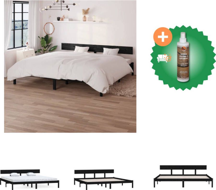 VidaXL Houten Bedframe Massief grenenhout 206.5 x 185.5 x 70 cm 180 x 200 cm Hoofdeinde Zwart Montage vereist Bed Inclusief Houtreiniger en verfrisser