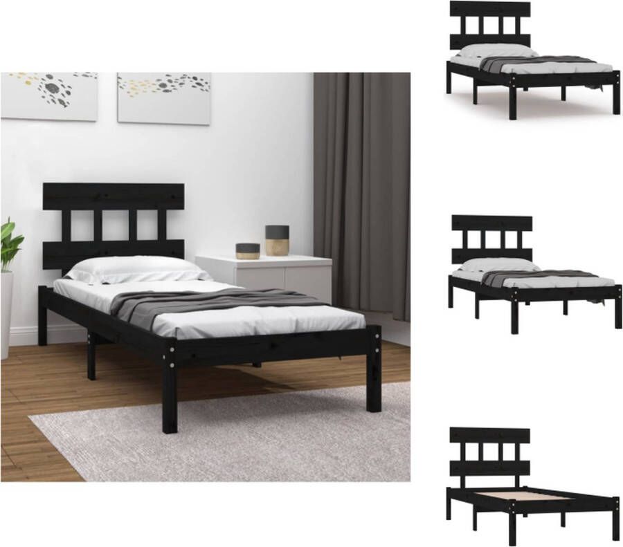 VidaXL Houten Bedframe Massief grenenhout 75 x 190 cm Zwart Tijdloos ontwerp Bed