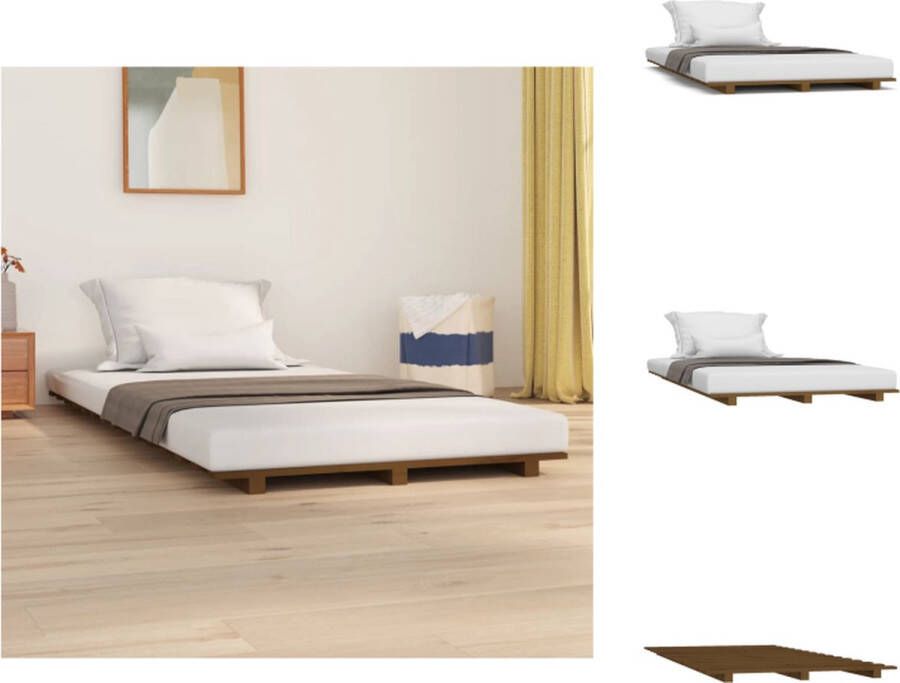 VidaXL Houten bedframe Massief grenenhout 90 x 200 cm Stabiel en rustiek uitziend Bed