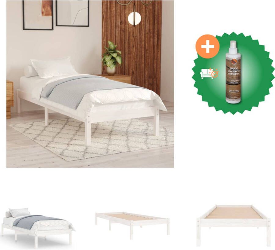 VidaXL Houten Bedframe Eenpersoonsbed 195.5 x 93.5 x 69.5 cm Hoogwaardig massief grenenhout Stabiel en comfortabel Wit Montage vereist Geschikt voor matras van 90 x 190 cm (niet inbegrepen) Bed Inclusief Houtreiniger en verfrisser - Foto 4