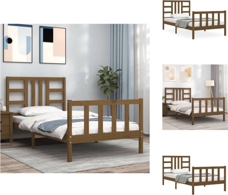 VidaXL Houten Bedframe Massief Grenenhout Bed 205.5 x 105.5 x 100 cm Kleur- Honingbruin Bed