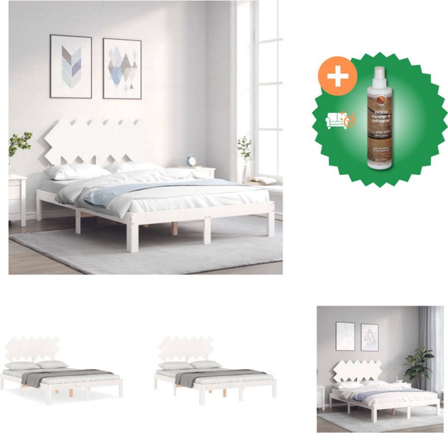 VidaXL Bedframe Massief Grenenhout wit 195.5 x 140.5 x 100 cm Multiplex lattenbodem Bed Inclusief Houtreiniger en verfrisser - Foto 2