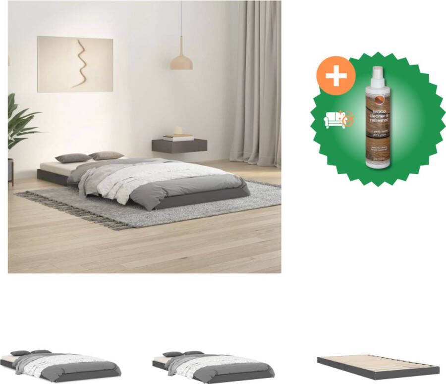 VidaXL Houten Bedframe Massief Grenenhout Eenpersoonsbed 90 x 190 cm Grijs Bed Inclusief Houtreiniger en verfrisser